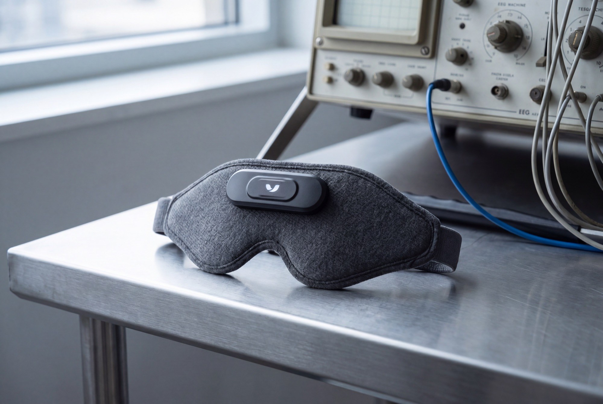 The Mask resting against vintage EEG laboratory equipment